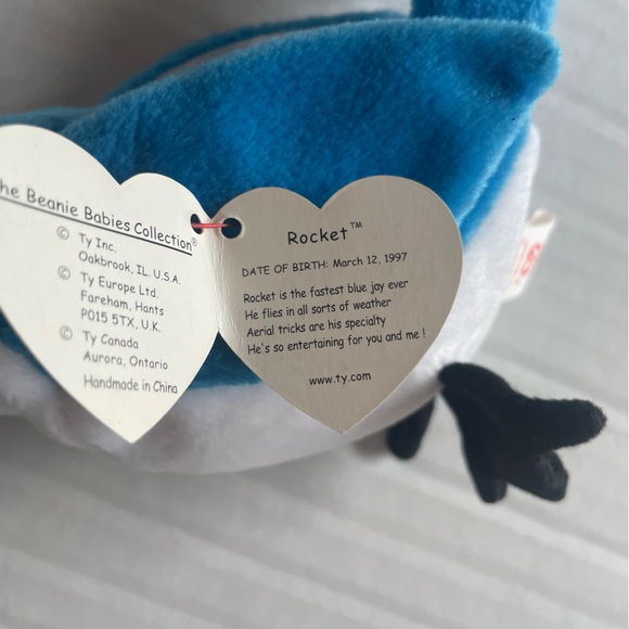 RARE Rocket- Blue Jay TY Beanie baby At least **6**Tag Errors and MINT condition - Picture 5 of 6
